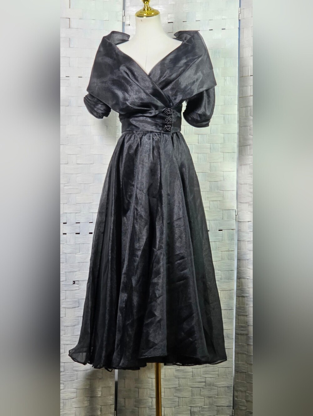 Vintage Watters& Watters Off-Shoulder Midi Dress